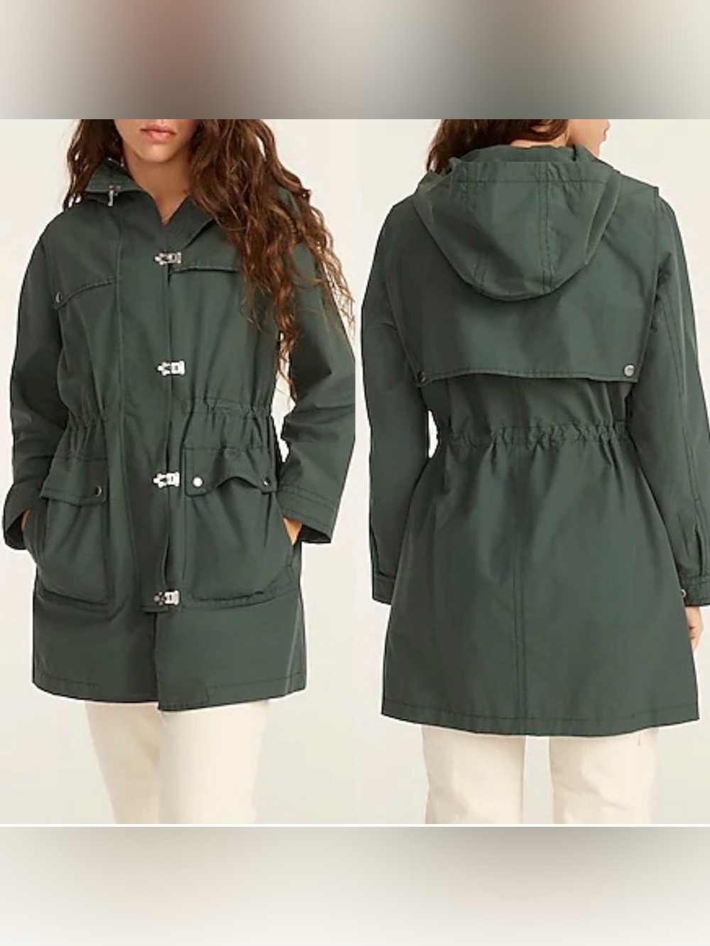 J. Crew Women’s Hooded Anorak Utility Coat Jacket in Dark Green XS